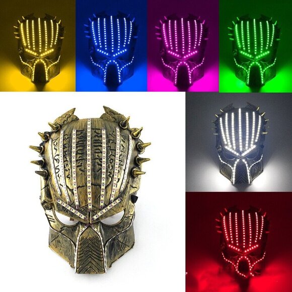 Predator Movie Game Halloween Costume 5V LED Light Up White Glowing Face Mask - Picture 2 of 5